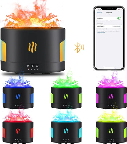 Flame Diffuser-Volcano Diffuser-With Remote Control, Bluetooth Speaker & White Noise Function, Flame Humidifier Fire Diffuser for Bedroom Home Office Yoga Gym