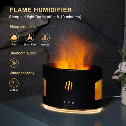 Flame Diffuser-Volcano Diffuser-With Remote Control, Bluetooth Speaker & White Noise Function, Flame Humidifier Fire Diffuser for Bedroom Home Office Yoga Gym