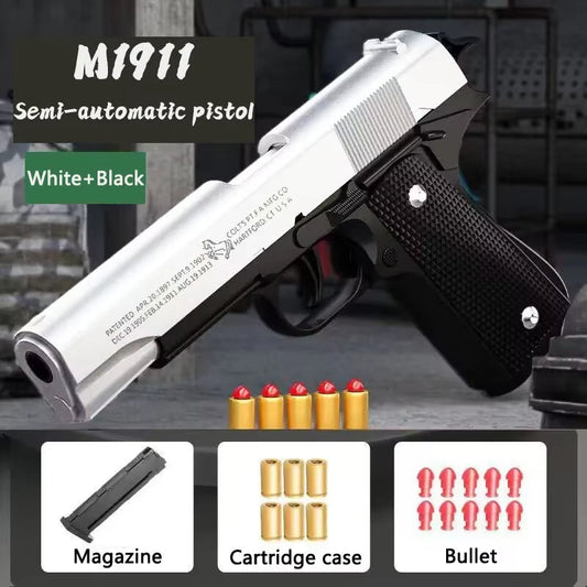 Black Automatic Colt 1911 Automatic Shell Soft Bullet Toy Gun Air Gun CS Shooting Weapon Boy Toy (Continuous Firing) Gift